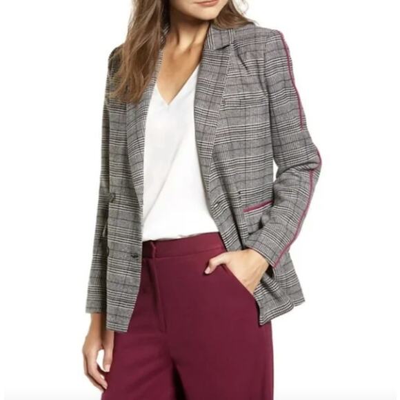 Chriselle Lim Bianca Piped Houndstooth Blazer Jacket Women Size Medium - Picture 1 of 11